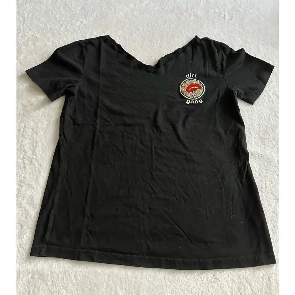 Embellished Girl gang enamel pin tee shirt XS